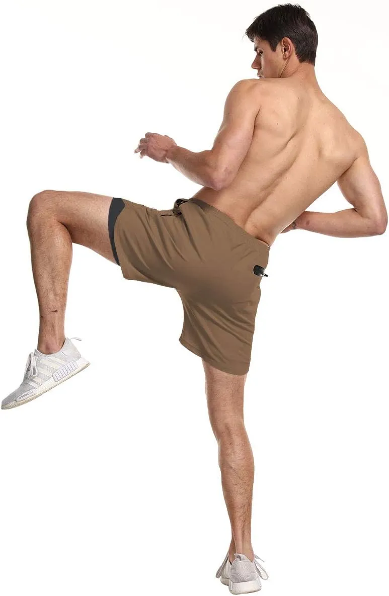 EVERWORTH Men's 2-in-1 Bodybuilding Workout Shorts Lightweight Gym Training Short Running Athletic Jogger with Zipper Pockets