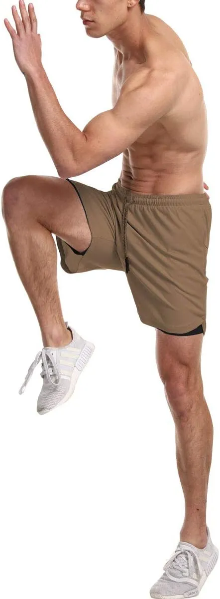 EVERWORTH Men's 2-in-1 Bodybuilding Workout Shorts Lightweight Gym Training Short Running Athletic Jogger with Zipper Pockets