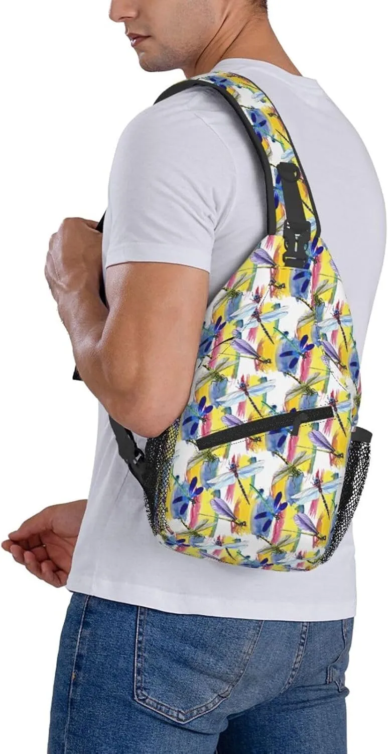Exotic Dragonfly Wild Insect Pattern In A Watercolor Style Chest Sling Bag Crossbody Shoulder Backpack Bag Gym Cycling Daypack Travel Hiking Cross Bag