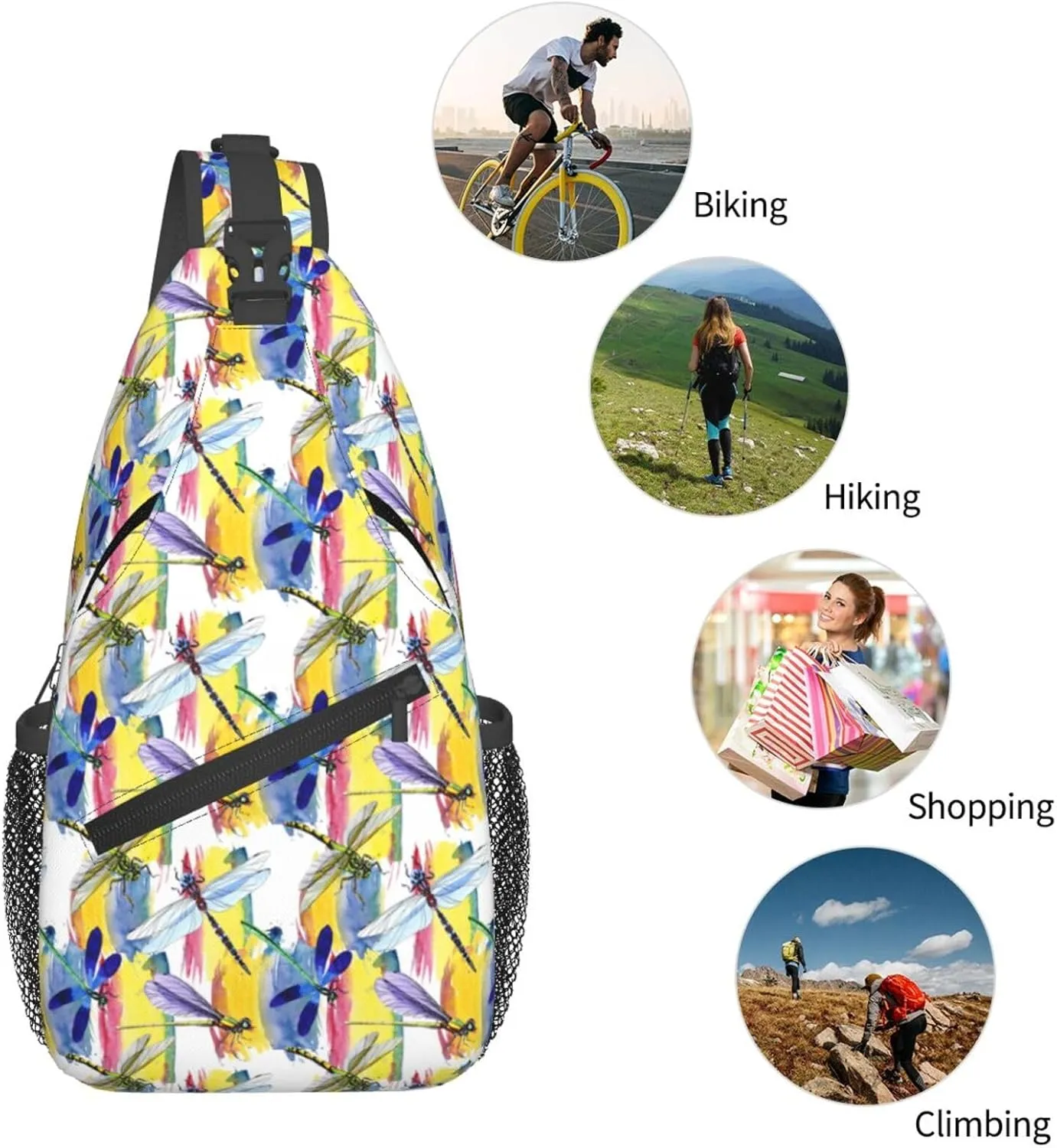 Exotic Dragonfly Wild Insect Pattern In A Watercolor Style Chest Sling Bag Crossbody Shoulder Backpack Bag Gym Cycling Daypack Travel Hiking Cross Bag