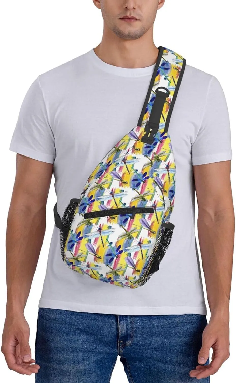 Exotic Dragonfly Wild Insect Pattern In A Watercolor Style Chest Sling Bag Crossbody Shoulder Backpack Bag Gym Cycling Daypack Travel Hiking Cross Bag