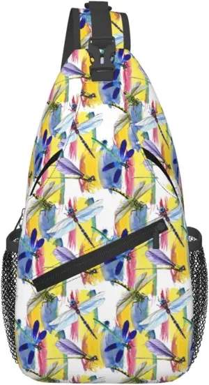 Exotic Dragonfly Wild Insect Pattern In A Watercolor Style Chest Sling Bag Crossbody Shoulder Backpack Bag Gym Cycling Daypack Travel Hiking Cross Bag