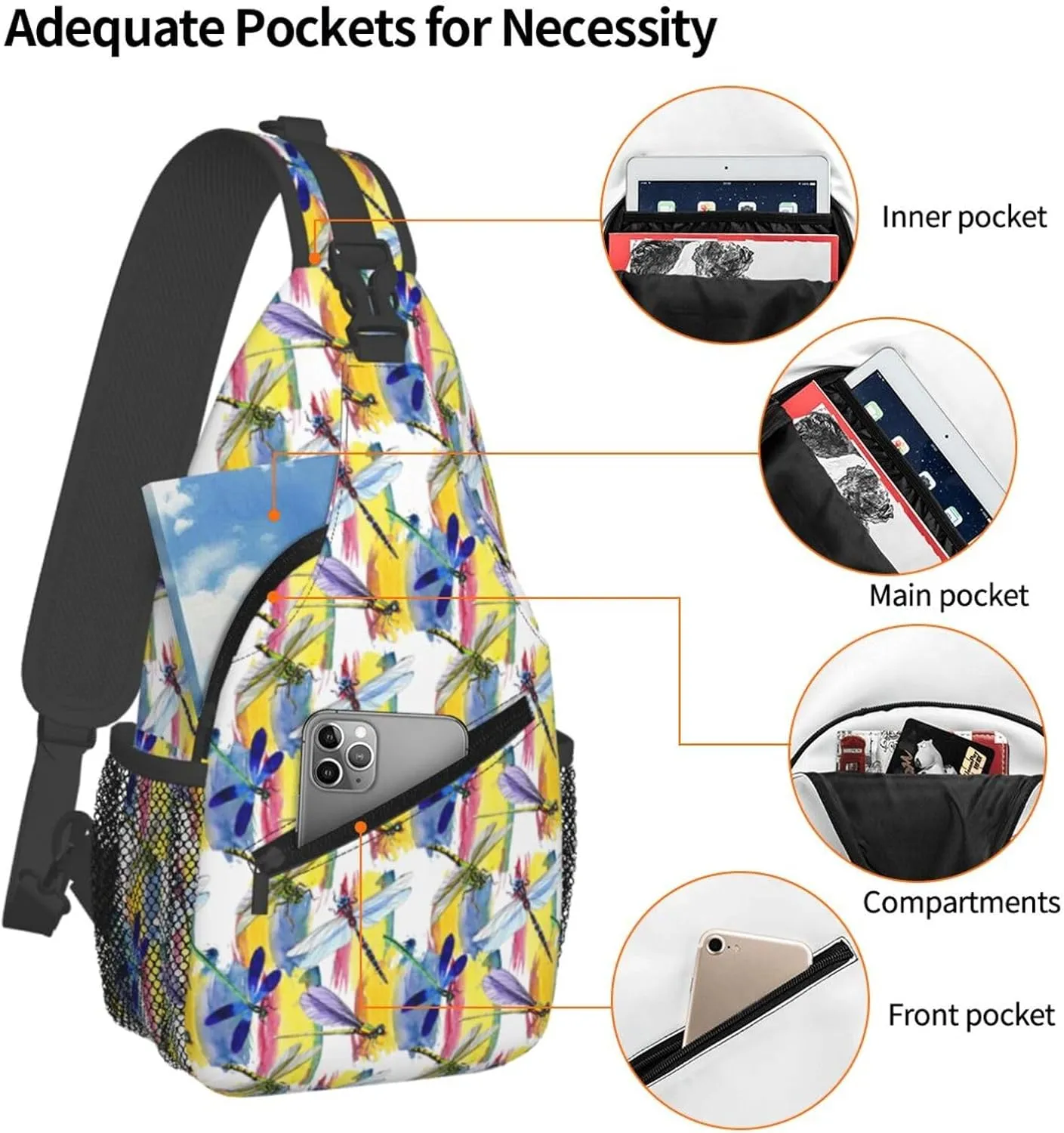 Exotic Dragonfly Wild Insect Pattern In A Watercolor Style Chest Sling Bag Crossbody Shoulder Backpack Bag Gym Cycling Daypack Travel Hiking Cross Bag