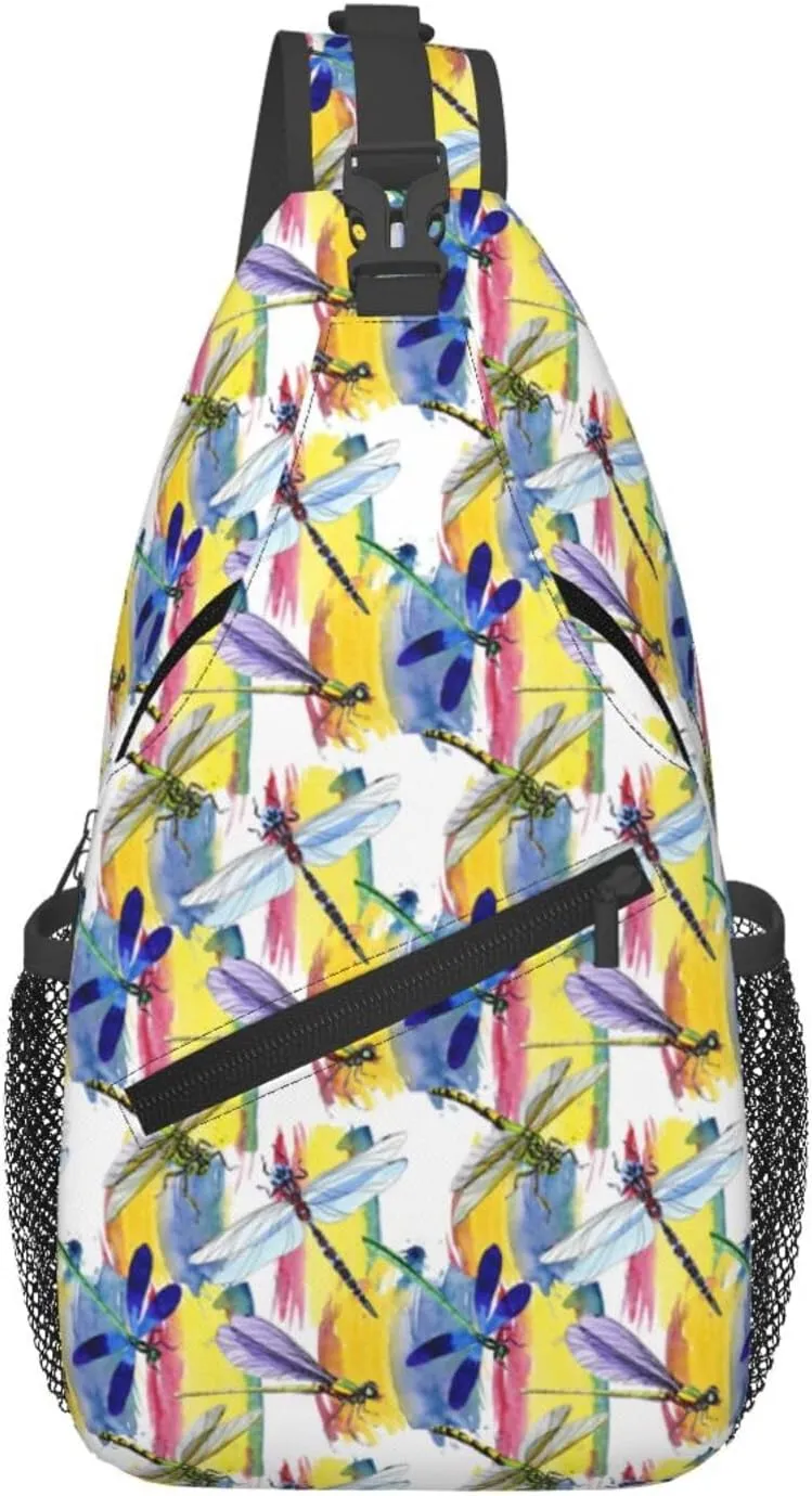 Exotic Dragonfly Wild Insect Pattern In A Watercolor Style Chest Sling Bag Crossbody Shoulder Backpack Bag Gym Cycling Daypack Travel Hiking Cross Bag
