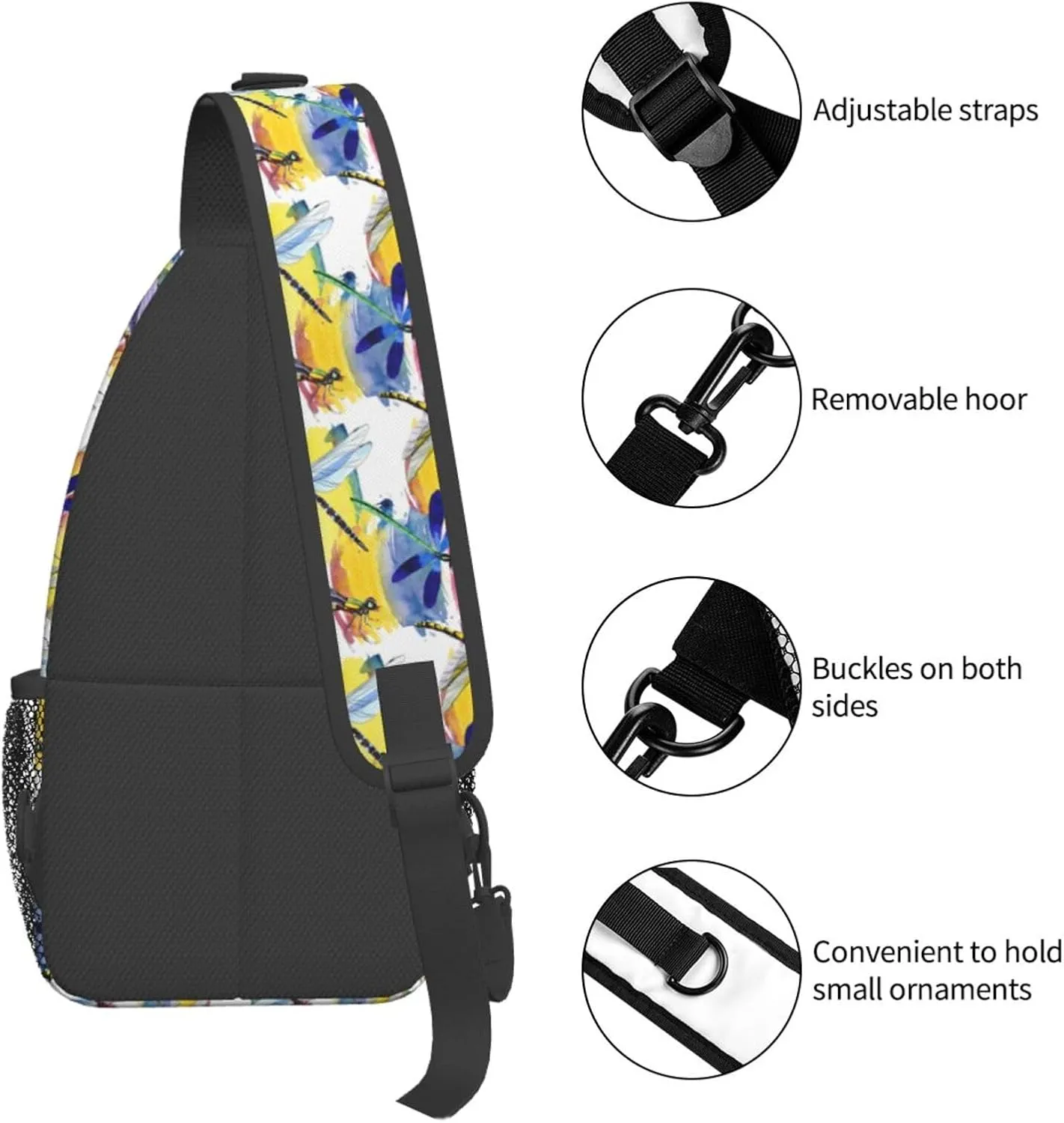 Exotic Dragonfly Wild Insect Pattern In A Watercolor Style Chest Sling Bag Crossbody Shoulder Backpack Bag Gym Cycling Daypack Travel Hiking Cross Bag