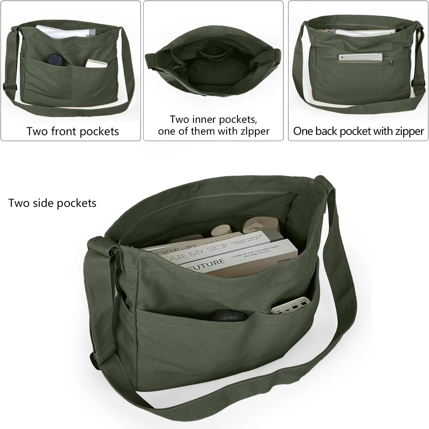 Extra Large Canvas Crossbody Tote Bag with Pockets for Women and Men, Shoulder Hobo Messenger Bags for Work and Travel
