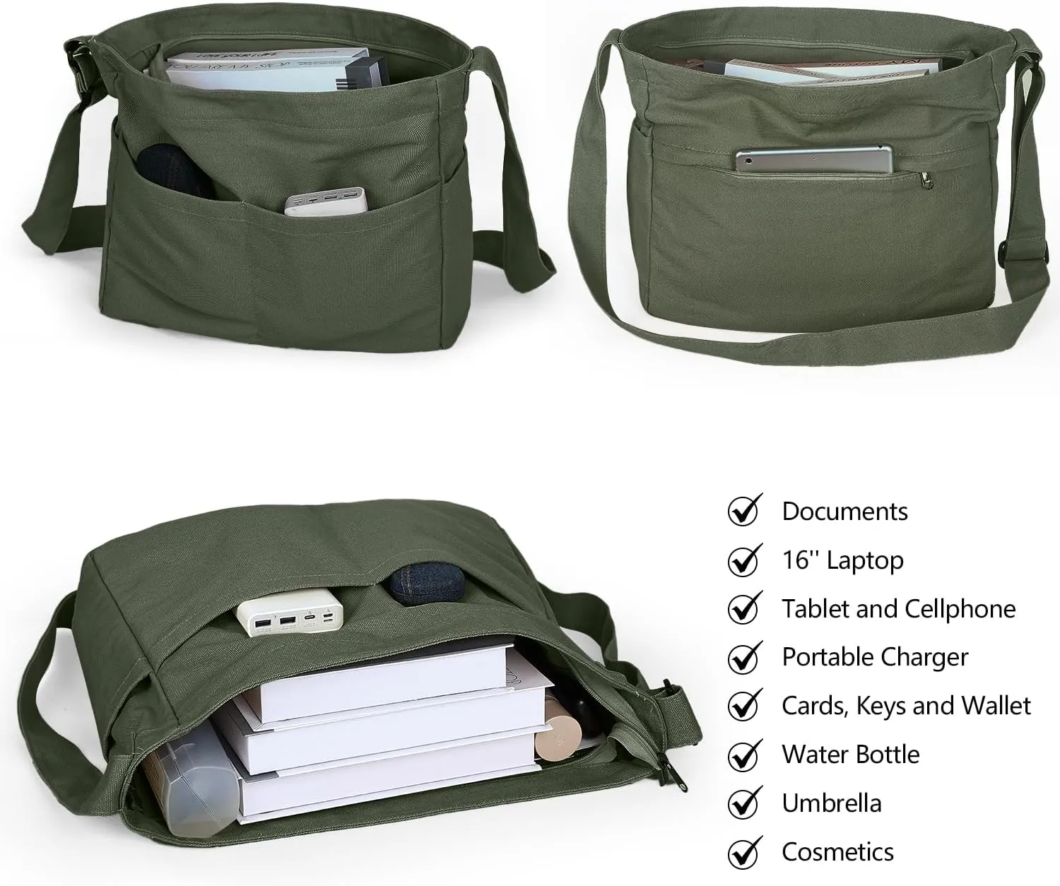Extra Large Canvas Crossbody Tote Bag with Pockets for Women and Men, Shoulder Hobo Messenger Bags for Work and Travel