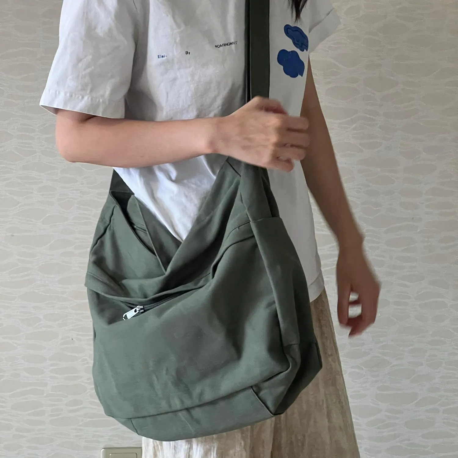 Extra Large Canvas Crossbody Tote Bag with Pockets for Women and Men, Shoulder Hobo Messenger Bags for Work and Travel