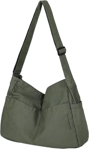 Extra Large Canvas Crossbody Tote Bag with Pockets for Women and Men, Shoulder Hobo Messenger Bags for Work and Travel