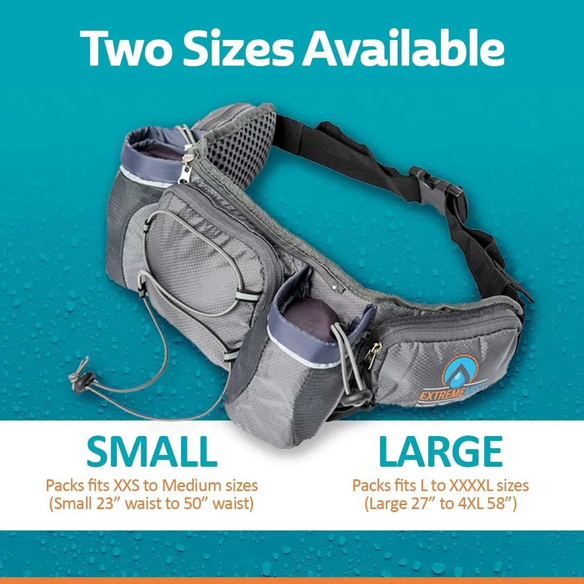 ExtremeMIST Detachable Hydration Waist Pack - Water Bottle Holder Fanny Pack | Belt with 2 Bottle Holders| Zipper Storage Pockets| Perfect for Climbing, Running, Cycling, Jogging, Hiking (Blue, Small)