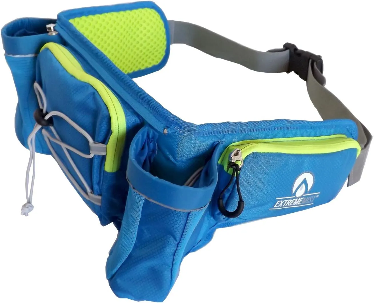 ExtremeMIST Detachable Hydration Waist Pack - Water Bottle Holder Fanny Pack | Belt with 2 Bottle Holders| Zipper Storage Pockets| Perfect for Climbing, Running, Cycling, Jogging, Hiking (Blue, Small)