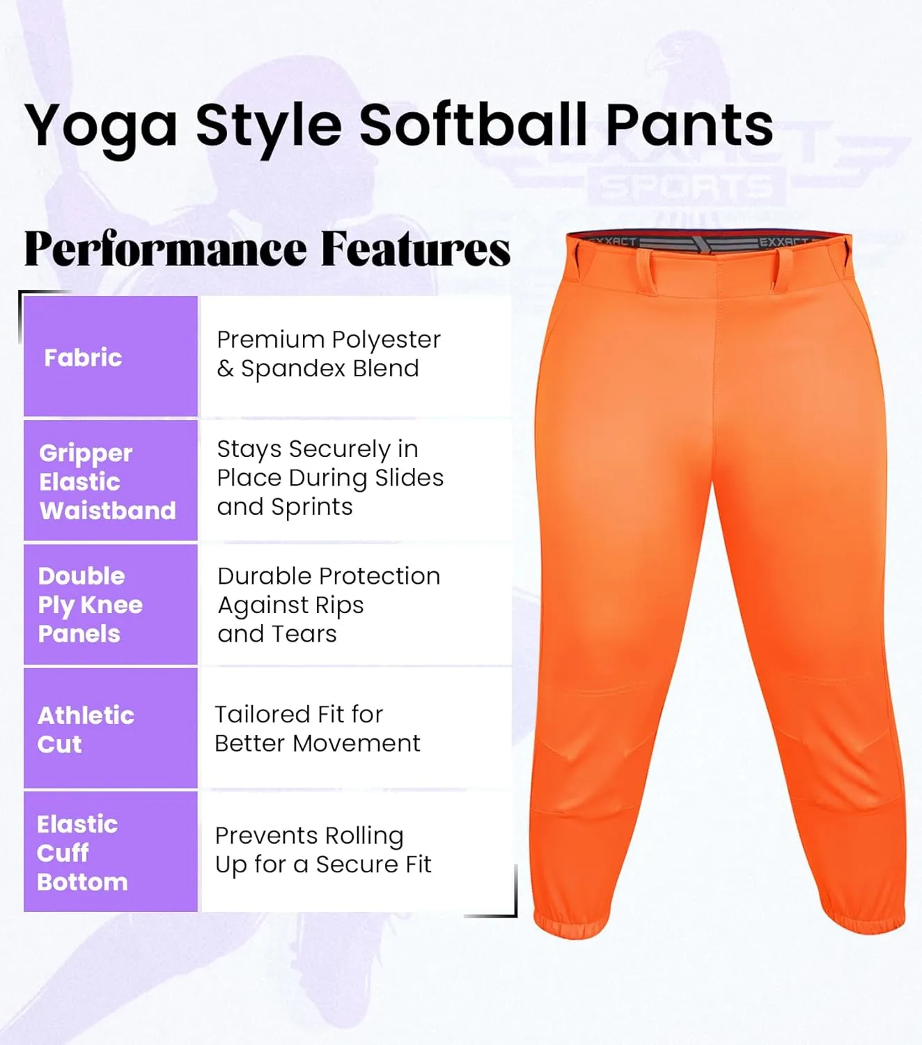 Exxact Sports Womens Softball Pants Knicker/Yoga Style Knee Length, 4-Way Stretch Low Rise Softball Pants for Women