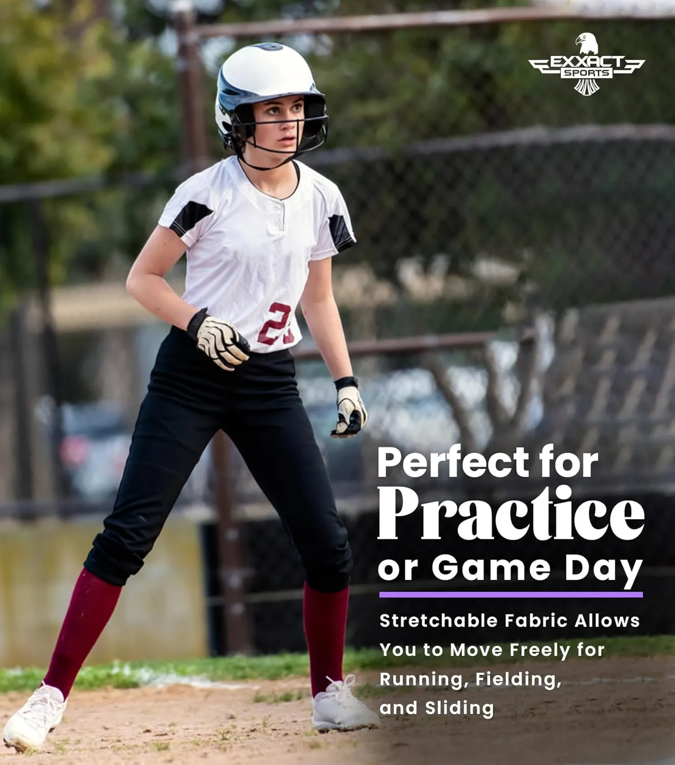 Exxact Sports Womens Softball Pants Knicker/Yoga Style Knee Length, 4-Way Stretch Low Rise Softball Pants for Women