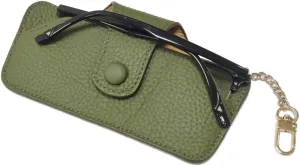 Eyeglasses Case for Women Leather Slim Travel Sunglasses Pouch with Metal Hanging Hook
