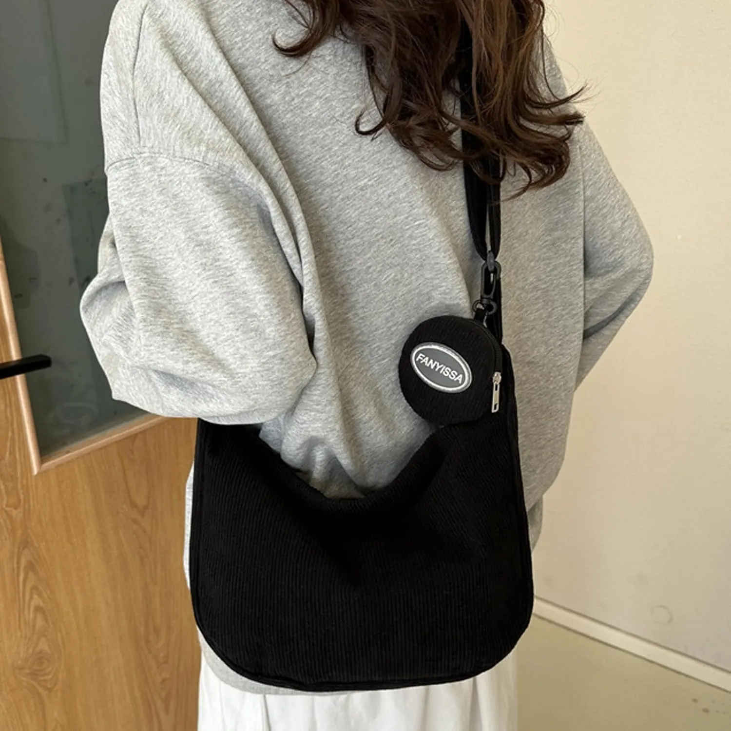 eYLun Women Corduroy Crossbody Bag Small Tote Bag Shoulder Handbag Adjustable Mini Crescent Bags