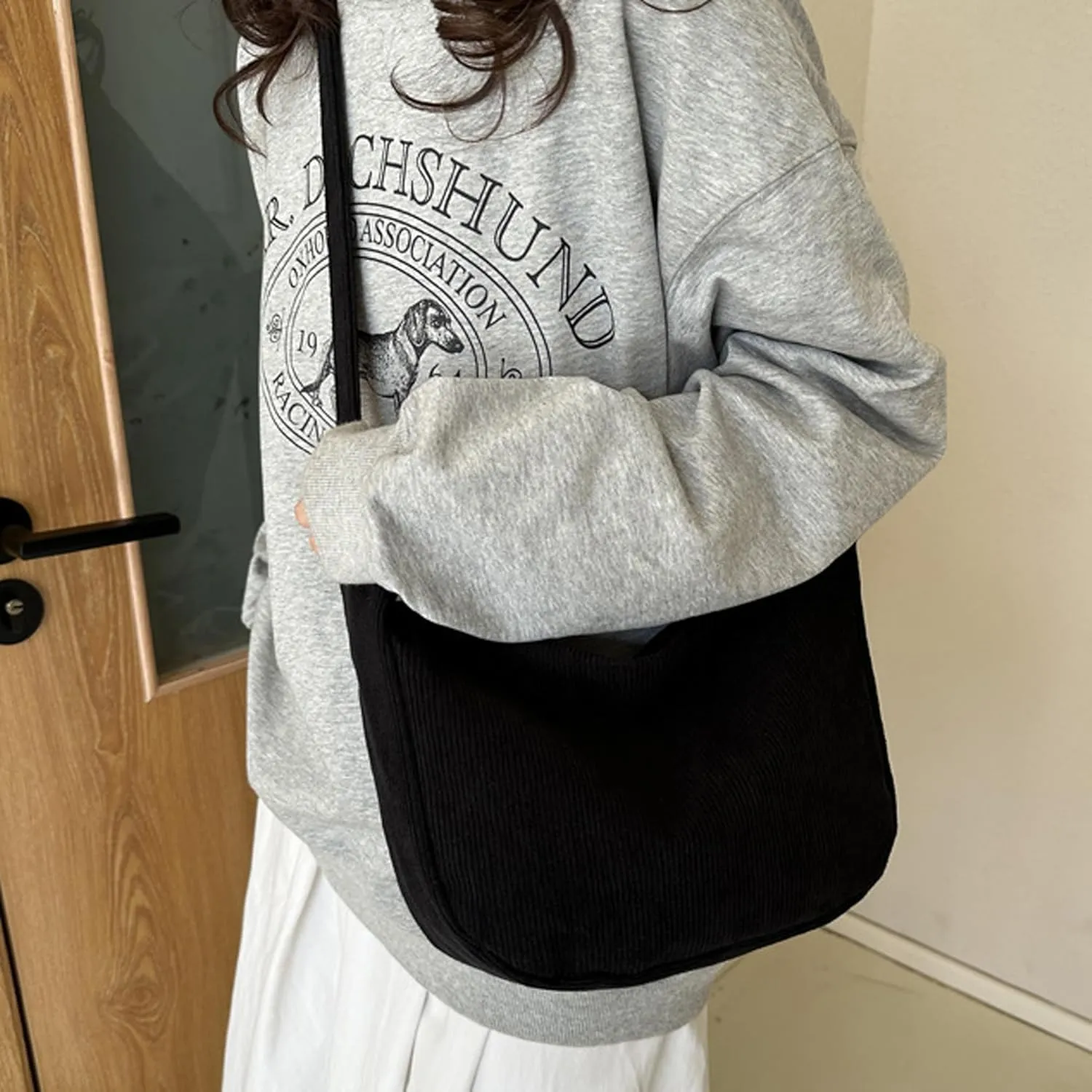 eYLun Women Corduroy Crossbody Bag Small Tote Bag Shoulder Handbag Adjustable Mini Crescent Bags