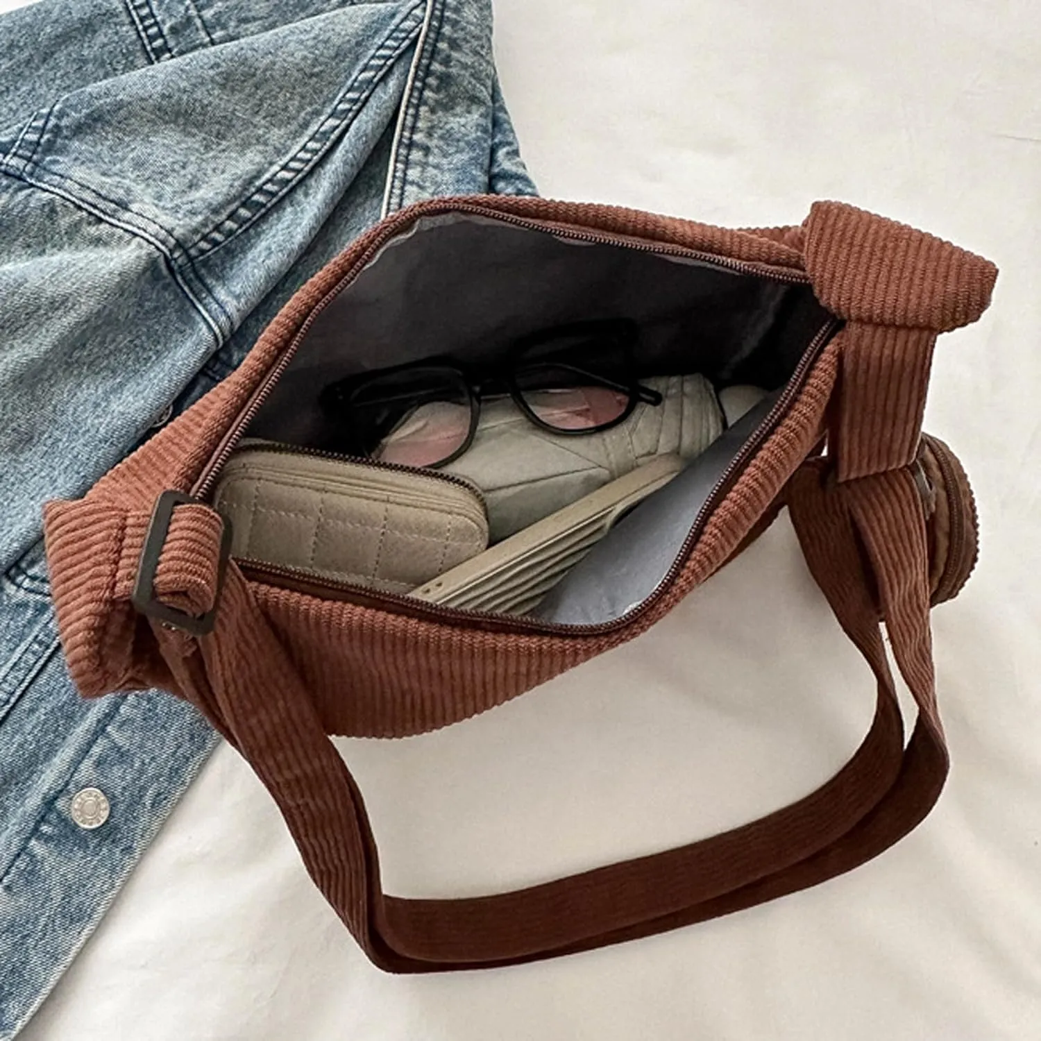 eYLun Women Corduroy Crossbody Bag Small Tote Bag Shoulder Handbag Adjustable Mini Crescent Bags