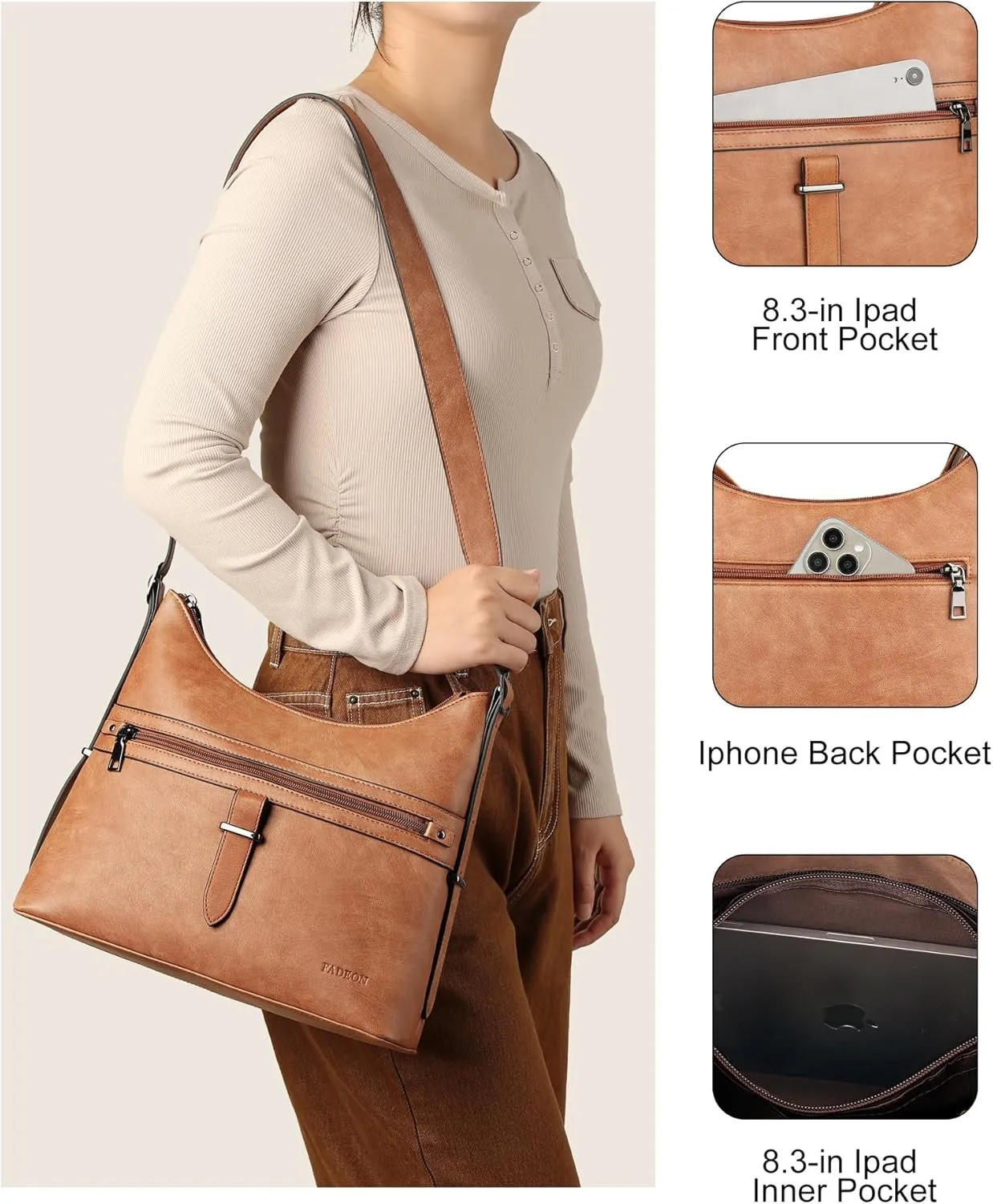 FADEON Hobo Bags Purse for Women Vegan Leather Crossbody Bag Designer Ladies Shoulder Cross Body Handbag Wide Straps