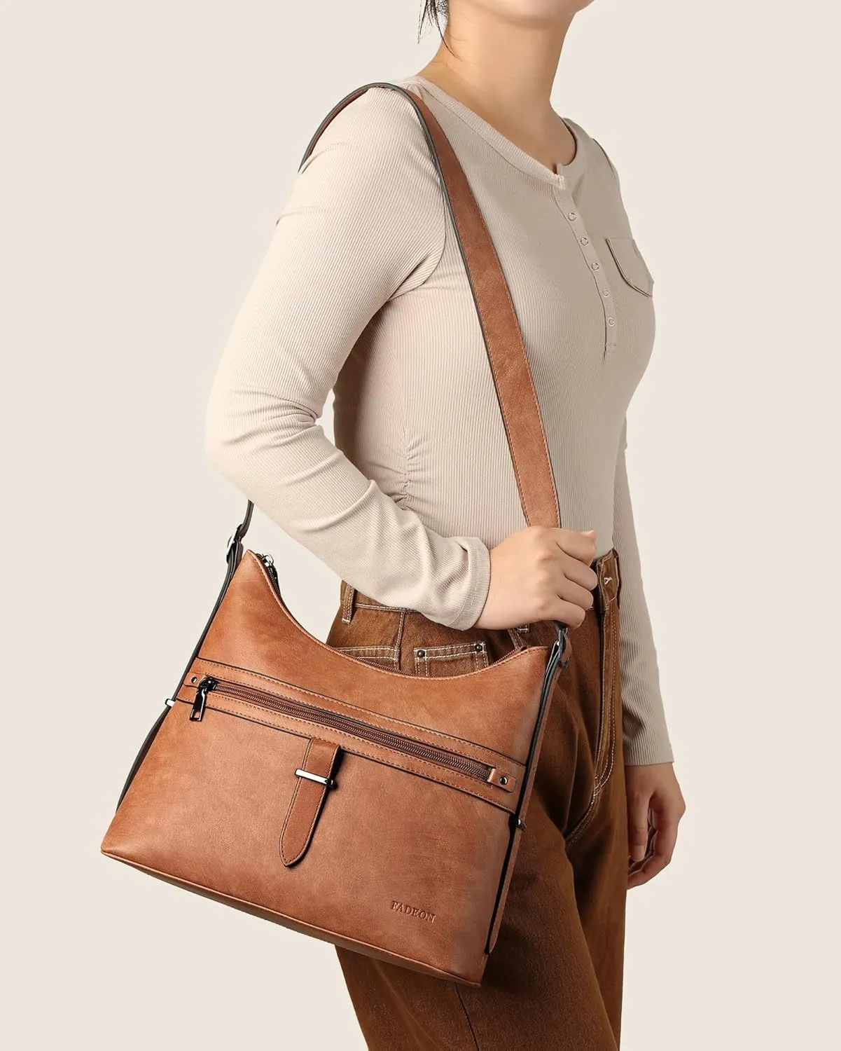 FADEON Hobo Bags Purse for Women Vegan Leather Crossbody Bag Designer Ladies Shoulder Cross Body Handbag Wide Straps