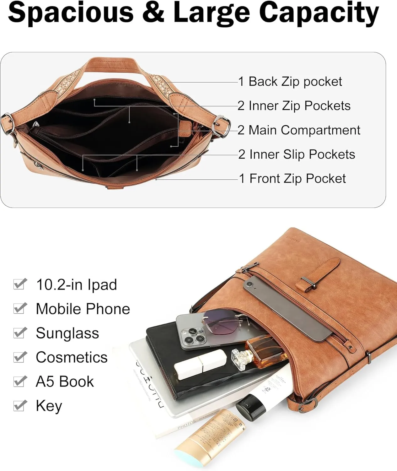 FADEON Hobo Bags Purse for Women Vegan Leather Crossbody Bag Designer Ladies Shoulder Cross Body Handbag Wide Straps