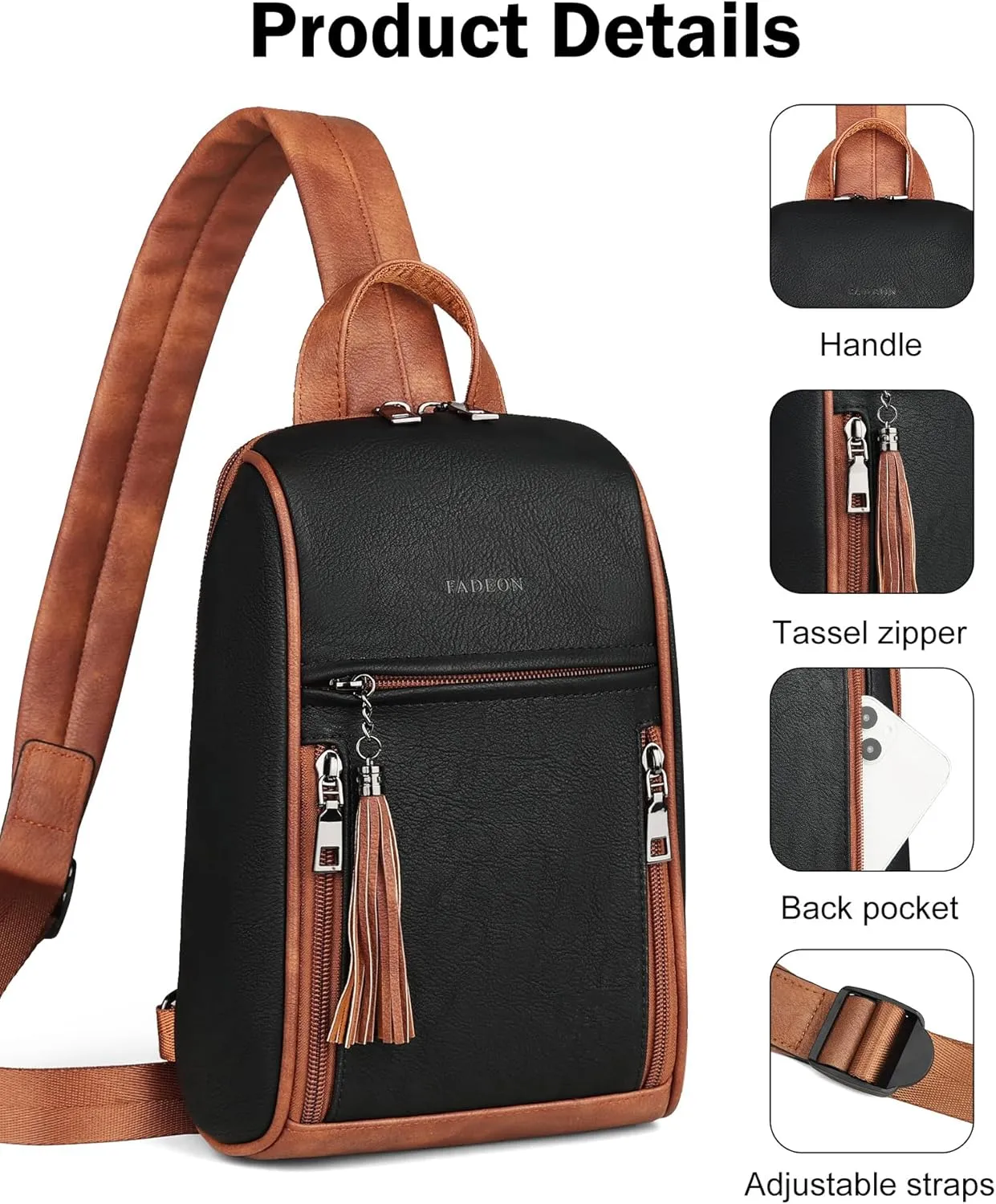 FADEON Sling Bag for Women Crossbody Purse Sling Bags, Designer Sling Purses Medium Travel Multi-Pocket Sling Backpack
