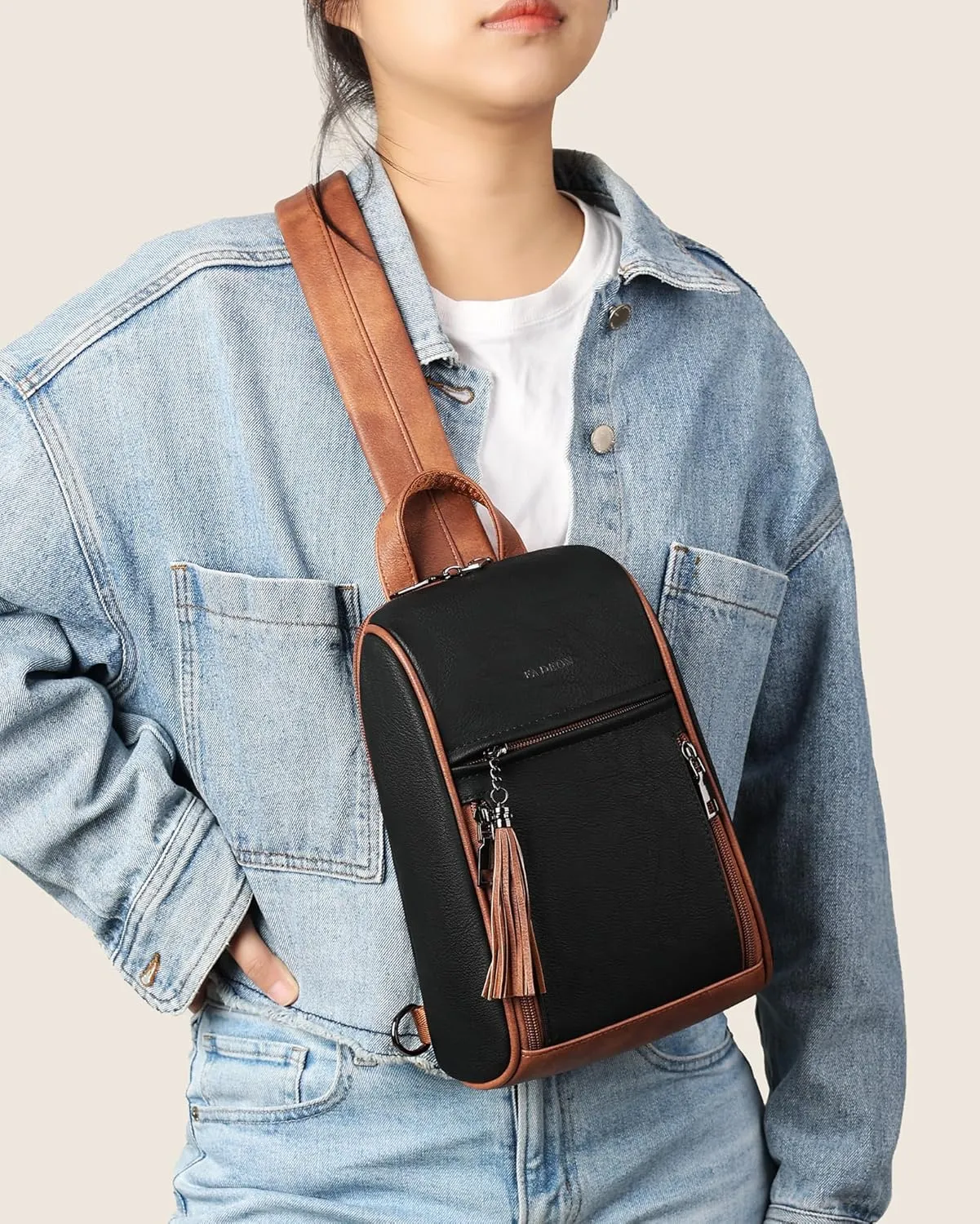 FADEON Sling Bag for Women Crossbody Purse Sling Bags, Designer Sling Purses Medium Travel Multi-Pocket Sling Backpack