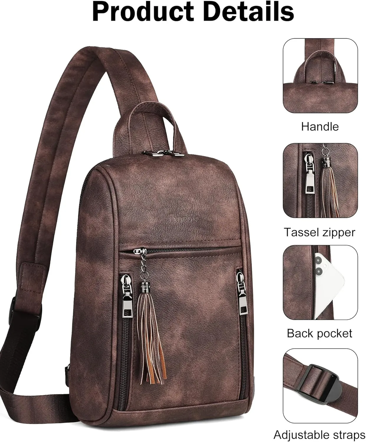 FADEON Sling Bag for Women Crossbody Purse Sling Bags, Designer Sling Purses Medium Travel Multi-Pocket Sling Backpack