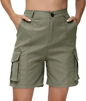 fanmpghleoo Women's Hiking Cargo Shorts Summer Casual Elastic Waist Bermuda Shorts Athletic Golf Long Shorts with 6 Pockets