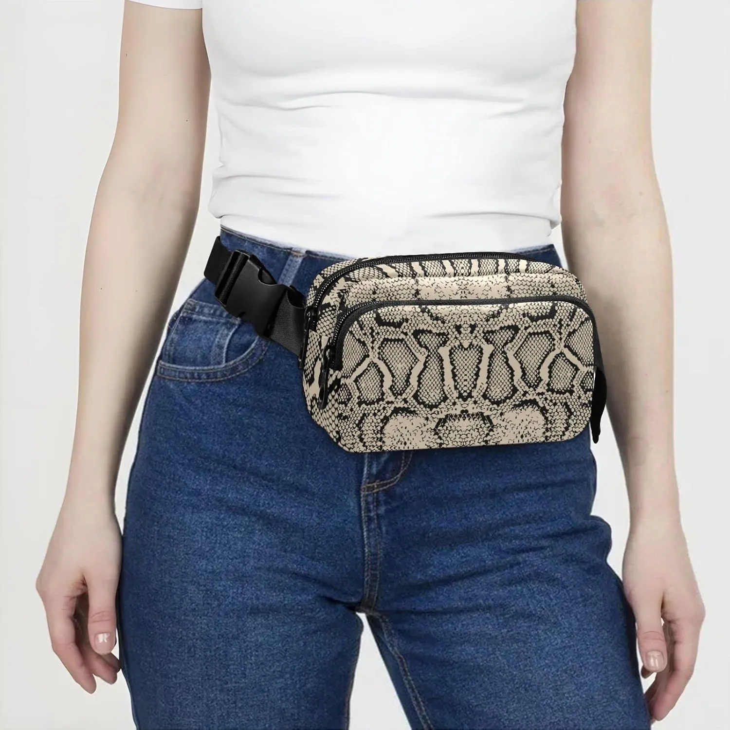Fanny Pack Crossbody for Women & Men Snake Skin WaistPack with Adjustable Strap Pack Belt Bag Hip Bum Bag for Running Hiking Cycling Workout Traveling
