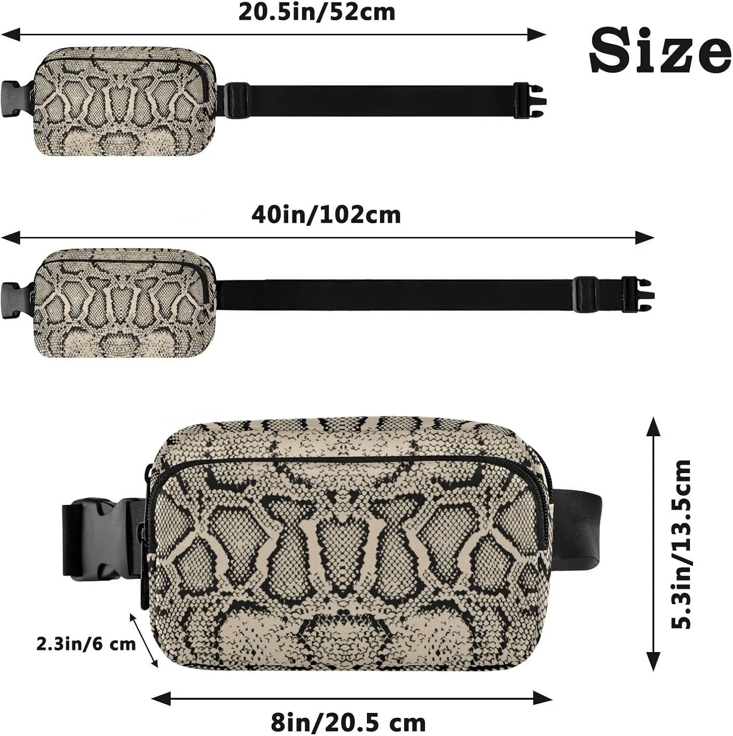 Fanny Pack Crossbody for Women & Men Snake Skin WaistPack with Adjustable Strap Pack Belt Bag Hip Bum Bag for Running Hiking Cycling Workout Traveling