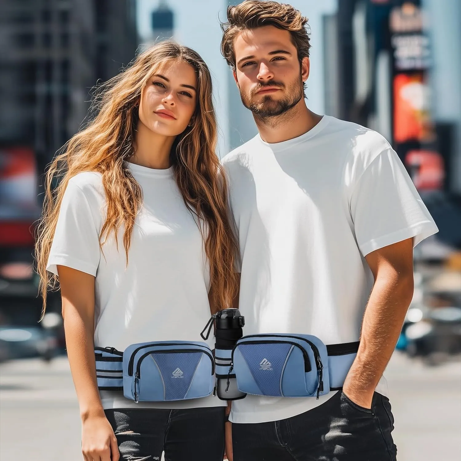 Fanny Pack for Men Women Waist Bag with Water Bottle Holder for Hiking, travel,Dog Walking, Workout,Cycling (Dark Blue)