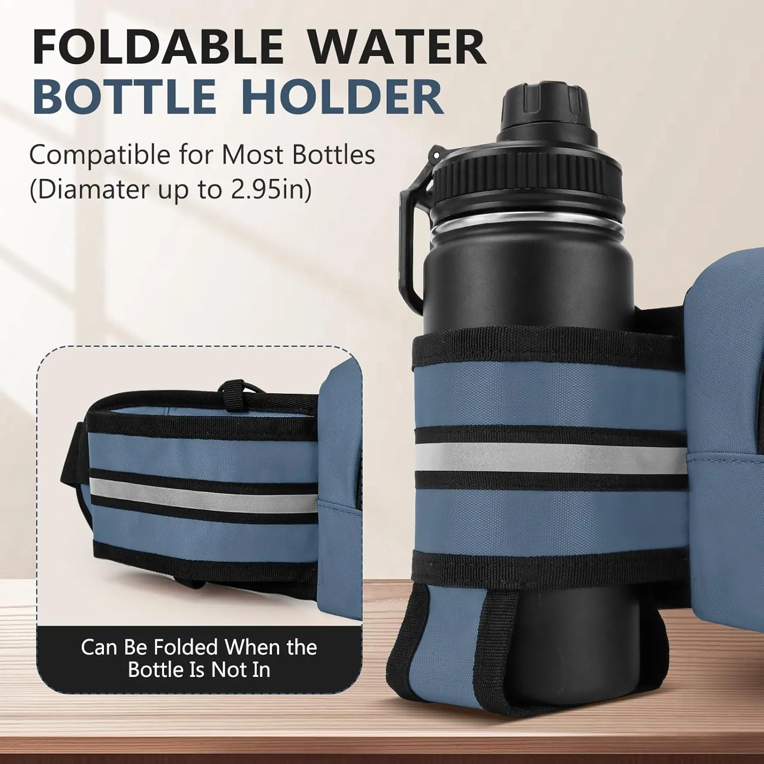Fanny Pack for Men Women Waist Bag with Water Bottle Holder for Hiking, travel,Dog Walking, Workout,Cycling (Dark Blue)