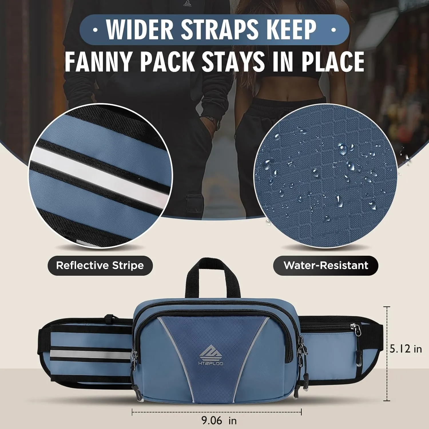 Fanny Pack for Men Women Waist Bag with Water Bottle Holder for Hiking, travel,Dog Walking, Workout,Cycling (Dark Blue)