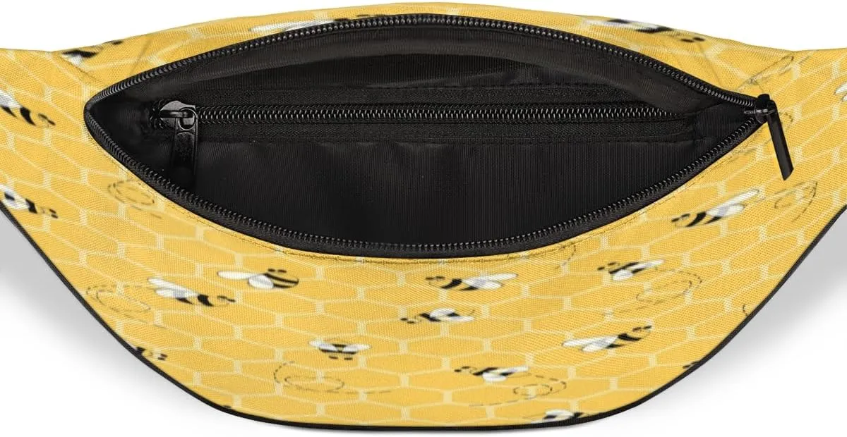 Fanny Pack for Women Men Cartoon Bees Geometric Print Waist Pack Crossbody Bag with Adjustable Straps for Hiking Running Walking Travel Cycling