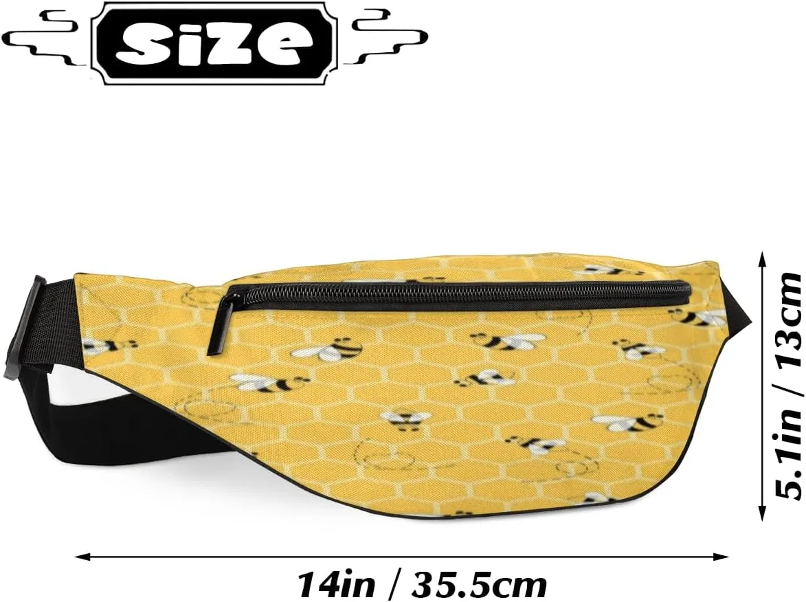 Fanny Pack for Women Men Cartoon Bees Geometric Print Waist Pack Crossbody Bag with Adjustable Straps for Hiking Running Walking Travel Cycling