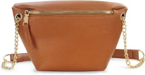 Fanny Pack for Women Vegan Leather Cross body Chain Belt Purse Chest Bag Bum Hip Waist Pack for Travel Outdoor Hiking (Brown)