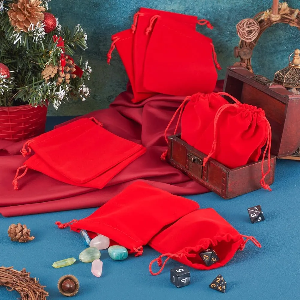 FASHEWELRY 50pcs Small Drawstring Velvet Bag 4.7x4 inch Jewelry Gift Pouches Red Party Wedding Favor for Candy Ring Dice Watch Packing Keepsakes