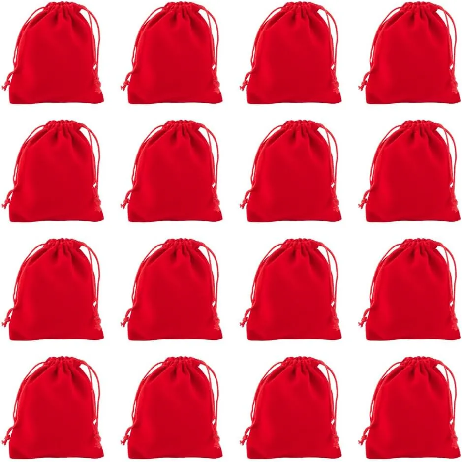 FASHEWELRY 50pcs Small Drawstring Velvet Bag 4.7x4 inch Jewelry Gift Pouches Red Party Wedding Favor for Candy Ring Dice Watch Packing Keepsakes