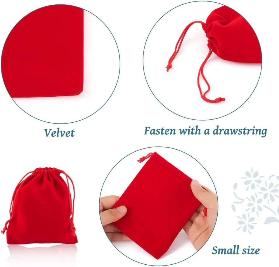 FASHEWELRY 50pcs Small Drawstring Velvet Bag 4.7x4 inch Jewelry Gift Pouches Red Party Wedding Favor for Candy Ring Dice Watch Packing Keepsakes