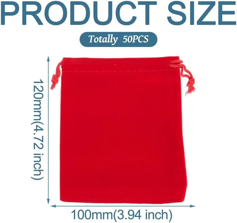 FASHEWELRY 50pcs Small Drawstring Velvet Bag 4.7x4 inch Jewelry Gift Pouches Red Party Wedding Favor for Candy Ring Dice Watch Packing Keepsakes