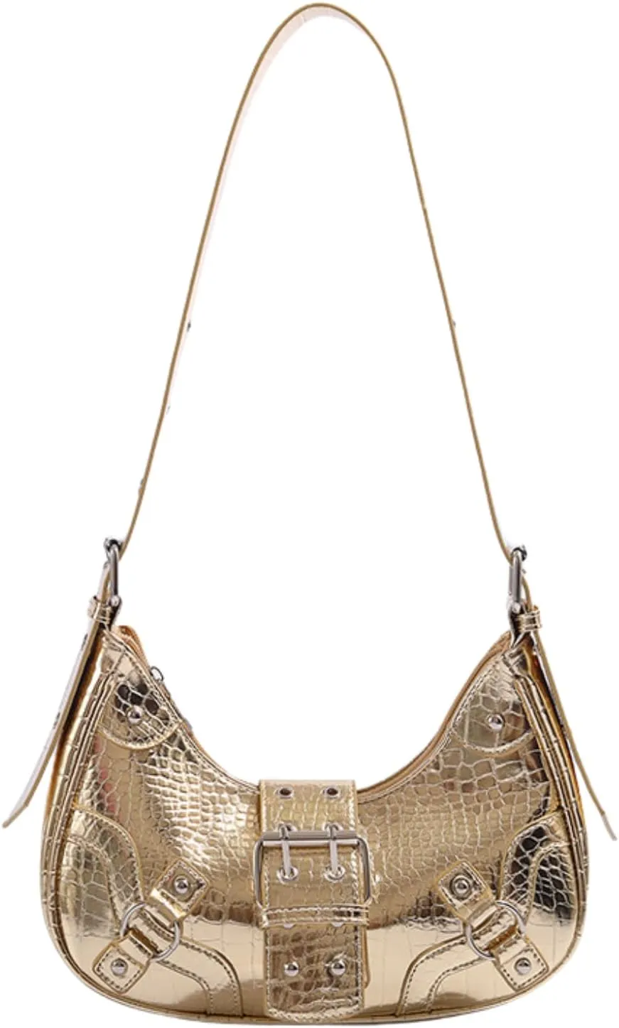 Fashion Crossbody Bag for Women, Y2k Purse Grunge Cross Body Purse Coquette Punk Harajuku Sling Purse Cutecore Purse (Gold)