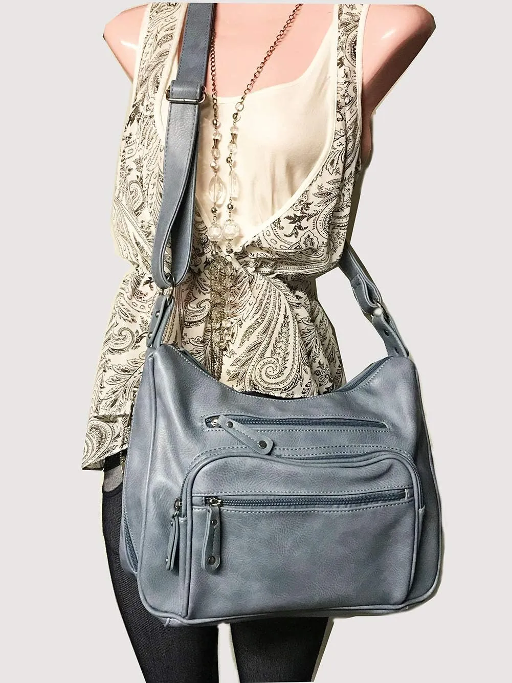 Fashion Locking Concealed Carry Big Hobo Bag CCW Cross Body Bag with Credit Card Slots