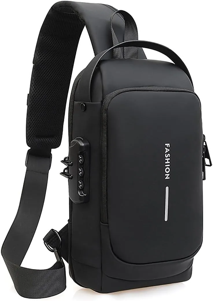 Fashion New Carbon Fiber Streamline Anti-Theft Sling Bag,Crossbody Shoulder Bag with USB Charging Port,For Sports Travel