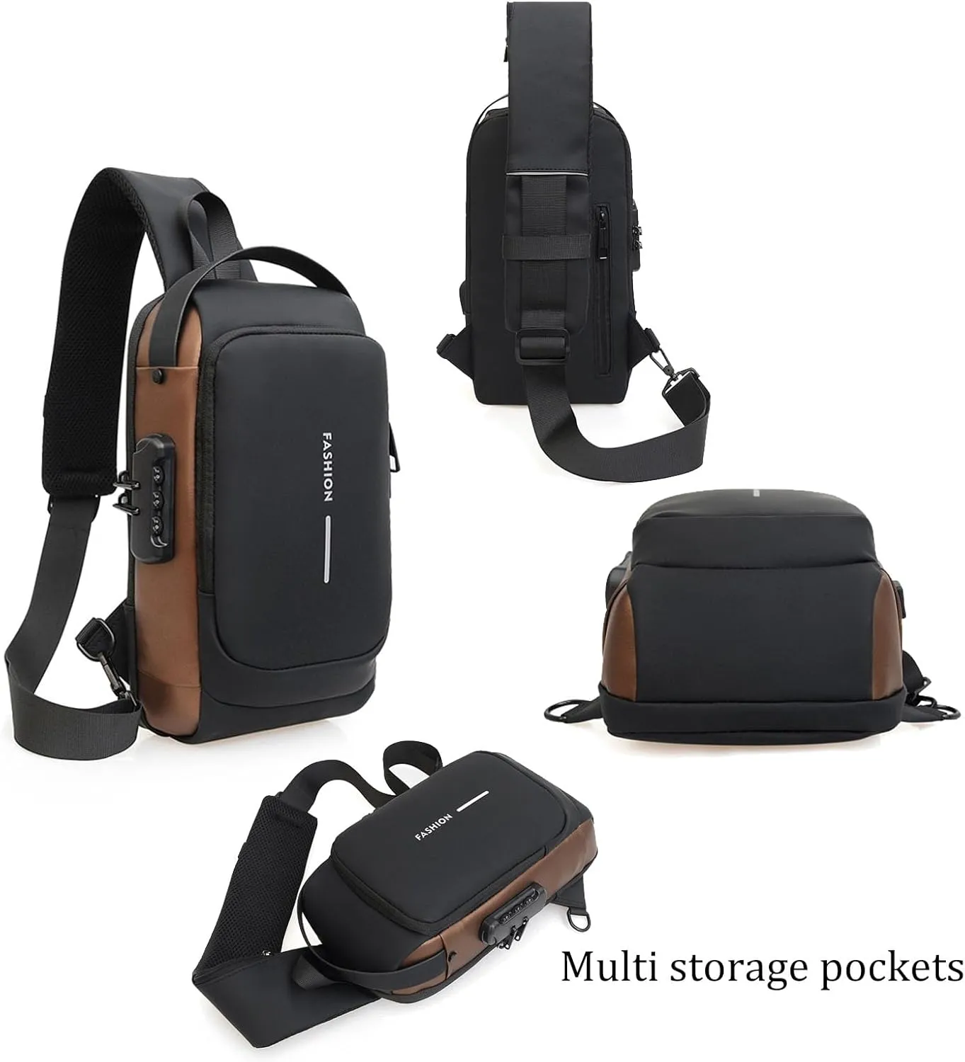 Fashion New Carbon Fiber Streamline Anti-Theft Sling Bag,Crossbody Shoulder Bag with USB Charging Port,For Sports Travel