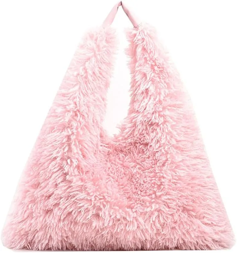 Faux Fur Hobo Shoulder Bag Furry Handbag Purse for Women Winter Y2k Fuzzy Plush Shoulder Tote Bag for Work Shopping