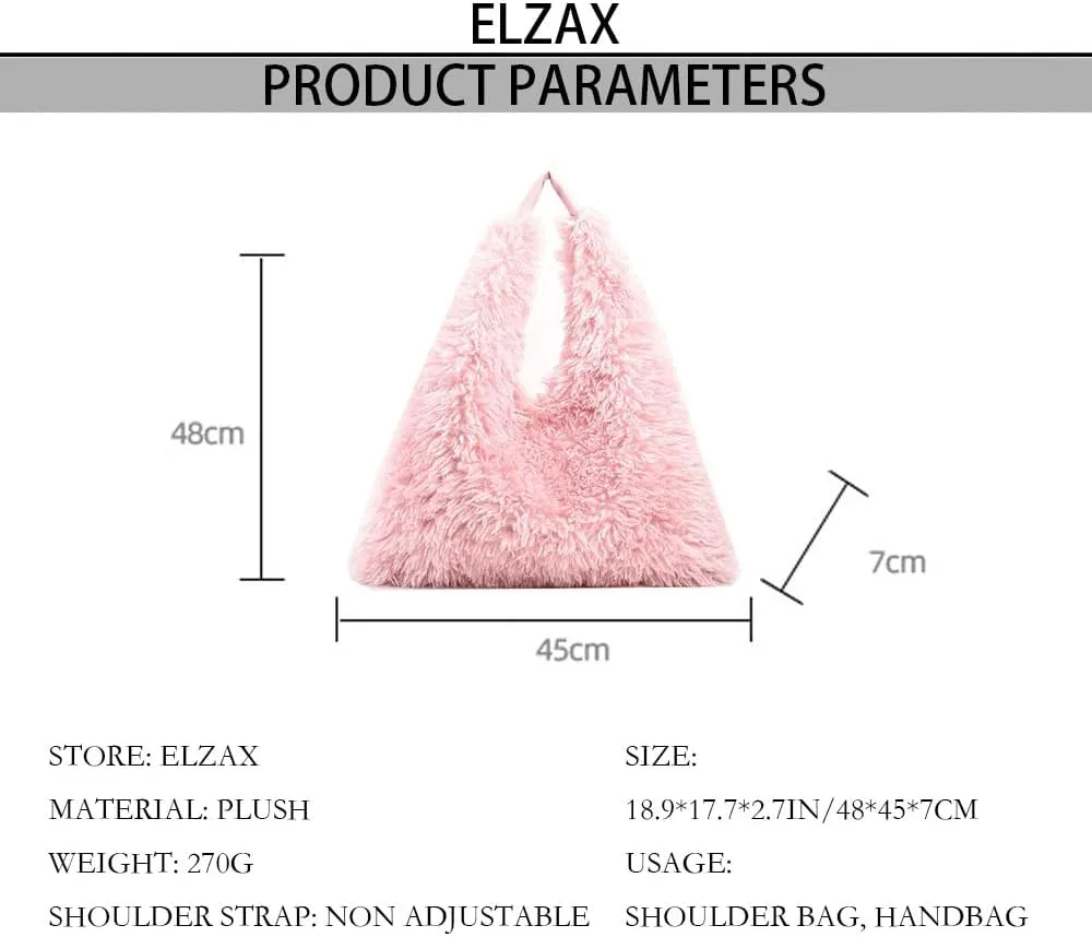 Faux Fur Hobo Shoulder Bag Furry Handbag Purse for Women Winter Y2k Fuzzy Plush Shoulder Tote Bag for Work Shopping