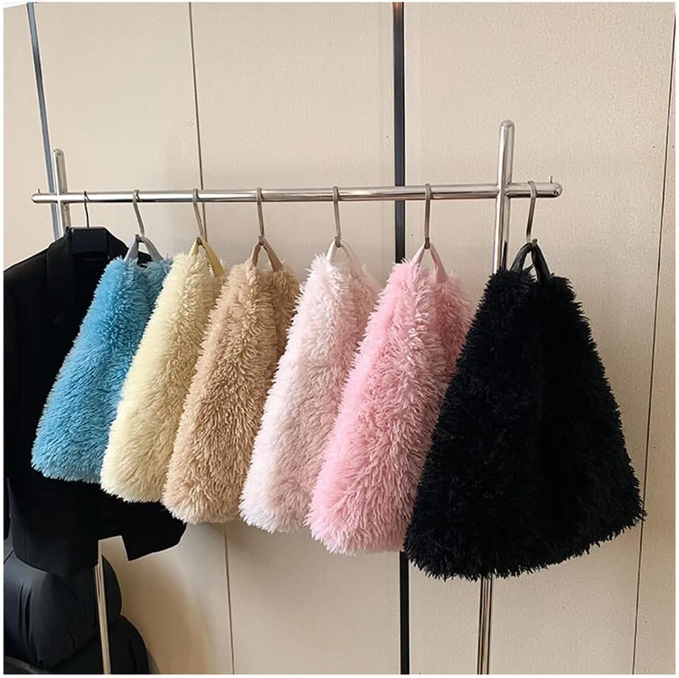 Faux Fur Hobo Shoulder Bag Furry Handbag Purse for Women Winter Y2k Fuzzy Plush Shoulder Tote Bag for Work Shopping