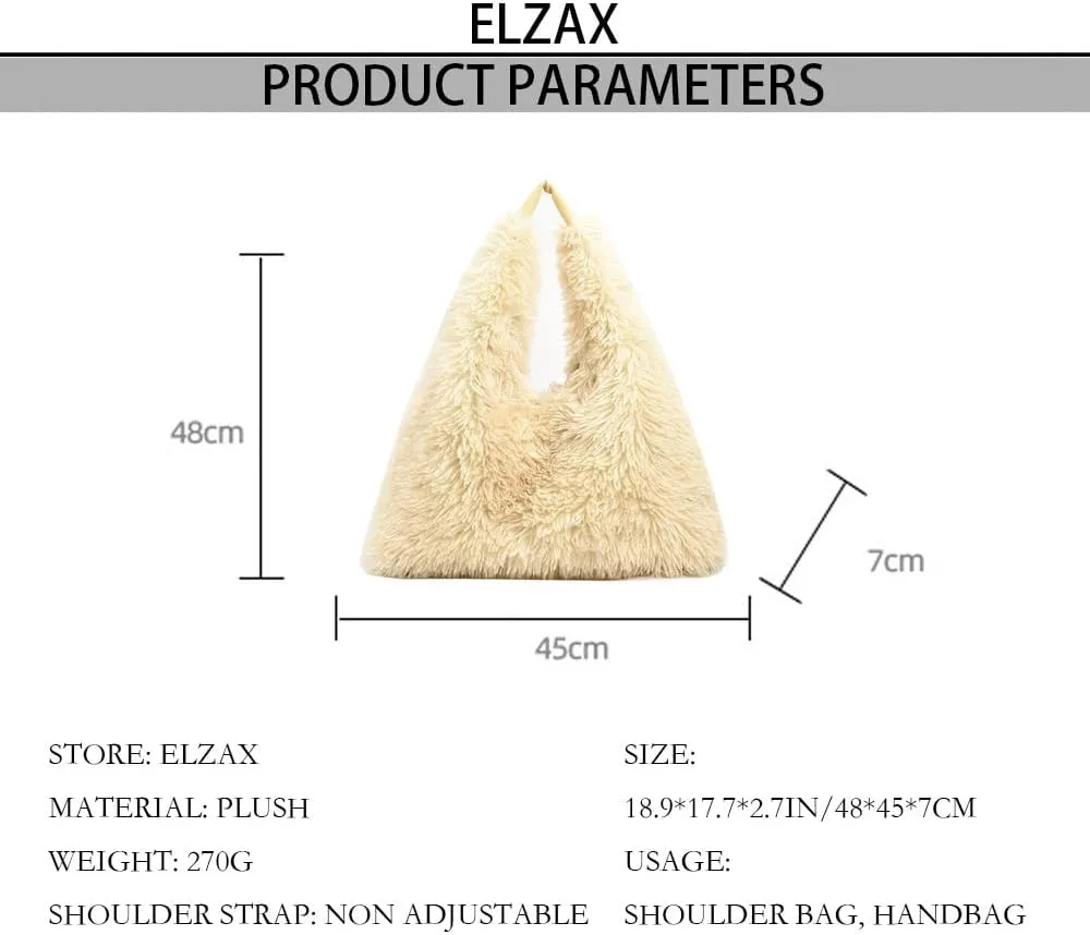 Faux Fur Hobo Shoulder Bag Furry Handbag Purse for Women Winter Y2k Fuzzy Plush Shoulder Tote Bag for Work Shopping