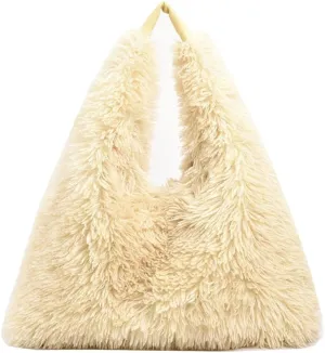 Faux Fur Hobo Shoulder Bag Furry Handbag Purse for Women Winter Y2k Fuzzy Plush Shoulder Tote Bag for Work Shopping