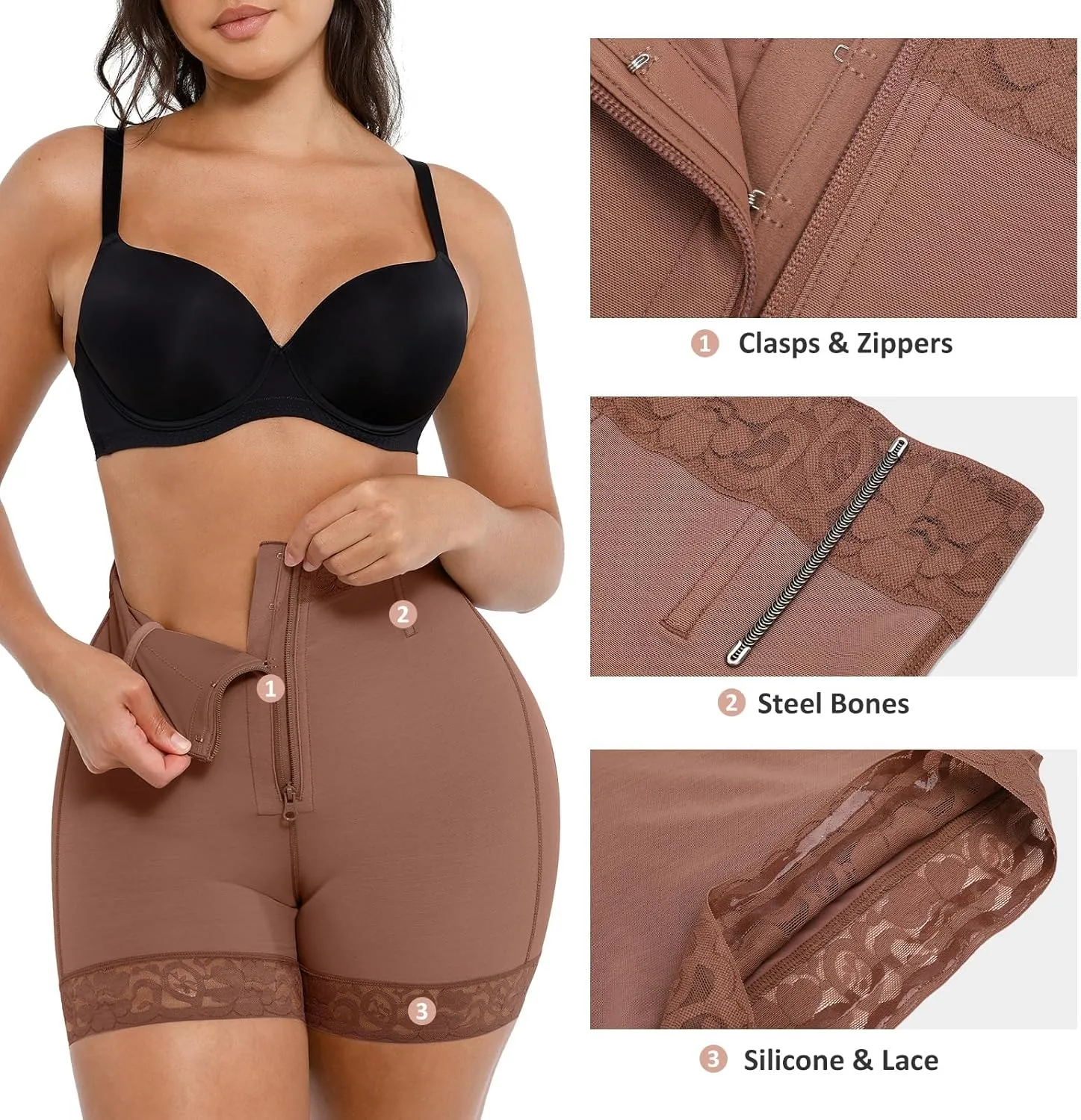 FeelinGirl Body Shaper for Women Butt Lifting Shapewear Tummy Control Panties with Hook Zipper Closure